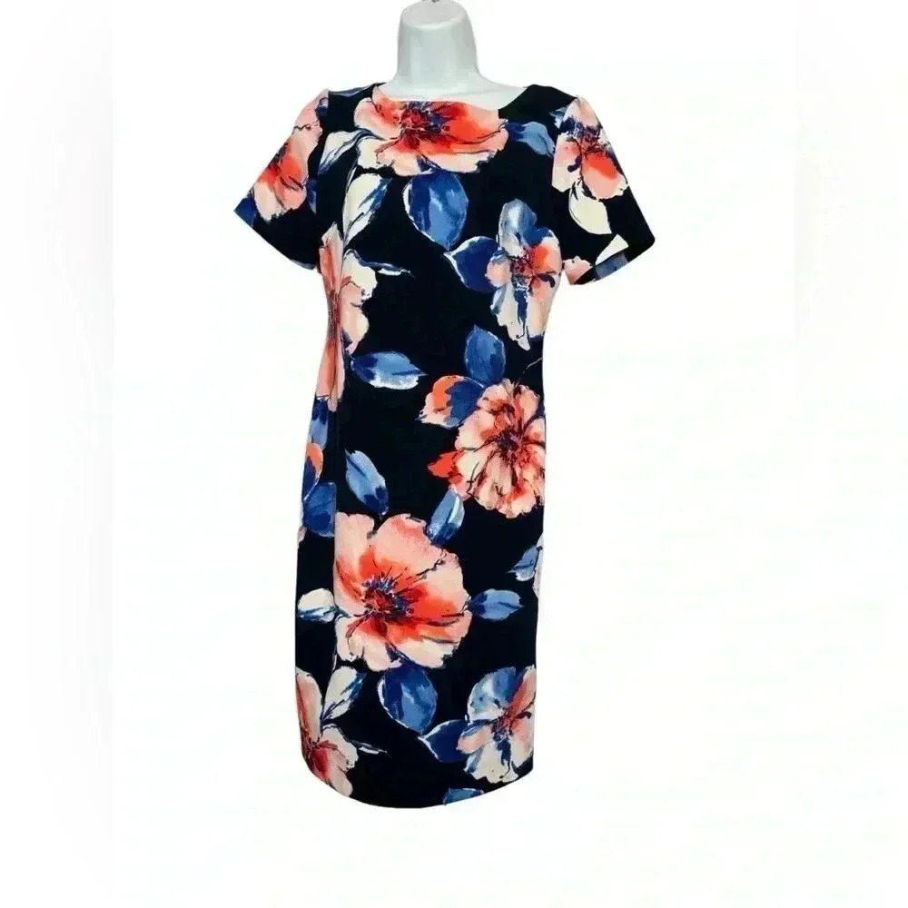 Chelsea Rose Size 4 Dress Navy Peach Ivory Flowers - NEW NWT Lined